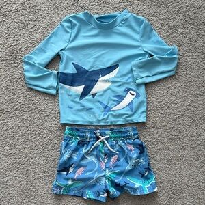 Carter's Blue Shark Rashguard Set size 4T